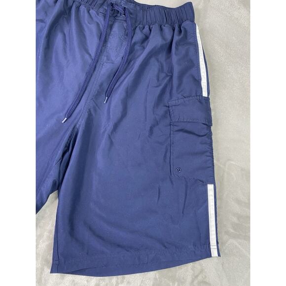 KS Island Men’s Big & Tall Navy Blue Double Stripe Swim Board Shorts - Picture 5 of 13